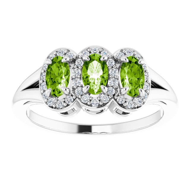 Oval Peridot & Diamond Three Stone Ring in Gold and Platinum