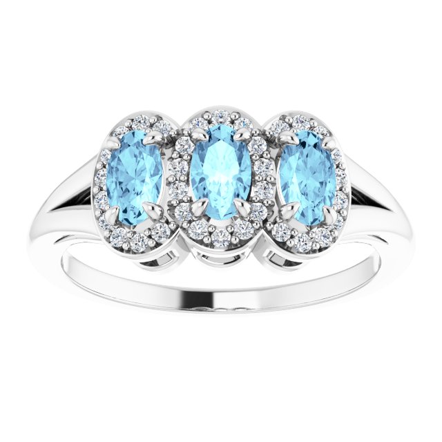 Oval Aquamarine & Diamond Three Stone Ring in Gold and Platinum