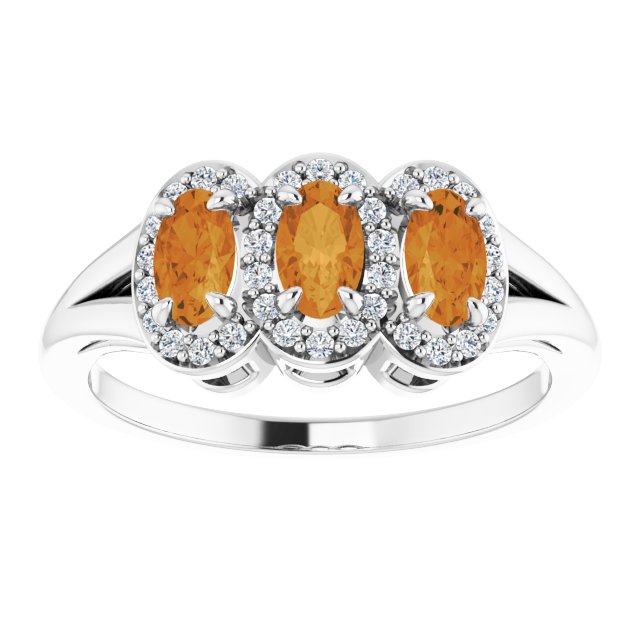 Oval Citrine & Diamond Three Stone Ring in Gold and Platinum
