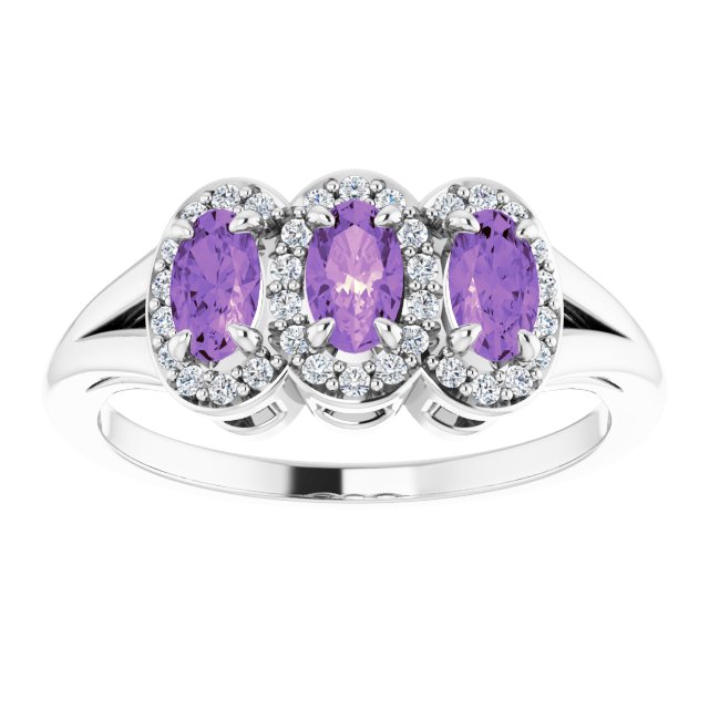 Oval Amethyst & Diamond Three Stone Ring in Gold and Platinum