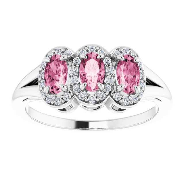 Oval Pink Tourmaline & Diamond Ring in Gold and Platinum
