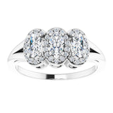 Oval White Sapphire & Diamond Three Stone Ring in Gold and Platinum