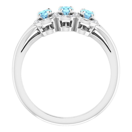 Oval Aquamarine & Diamond Three Stone Ring in Gold and Platinum