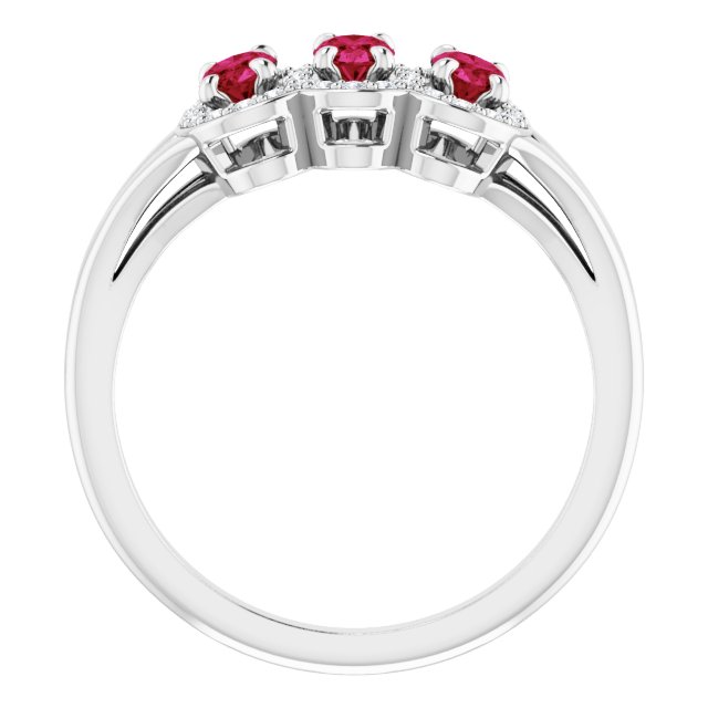 Oval Ruby & Diamond Three Stone Ring in Gold and Platinum