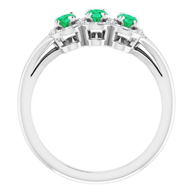 Oval Emerald & Diamond Three Stone Ring in Gold and Platinum