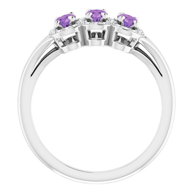 Oval Amethyst & Diamond Three Stone Ring in Gold and Platinum