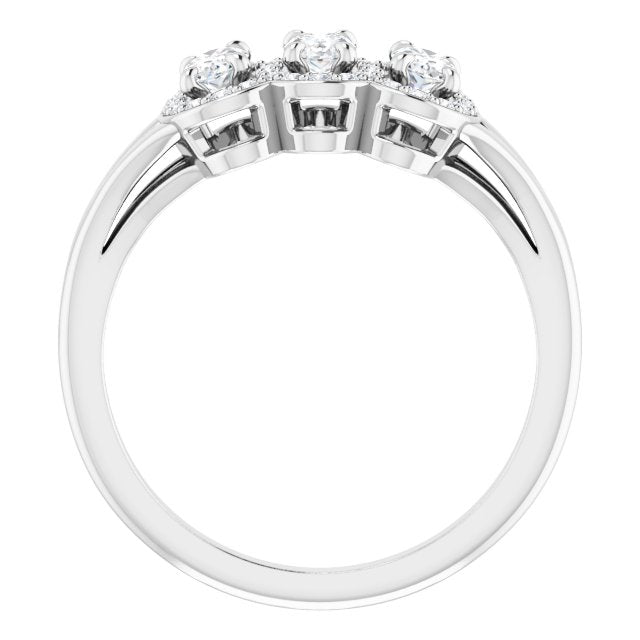 Oval White Sapphire & Diamond Three Stone Ring in Gold and Platinum