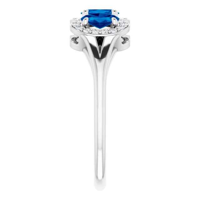 Oval Blue Sapphire & Diamond Three Stone Ring in Gold and Platinum
