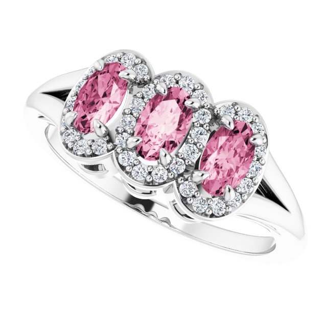 Oval Pink Tourmaline & Diamond Ring in Gold and Platinum