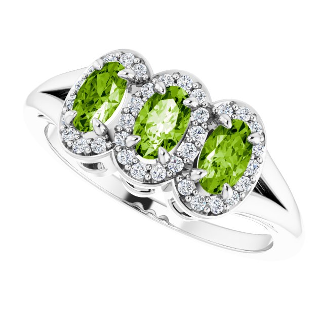Oval Peridot & Diamond Three Stone Ring in Gold and Platinum