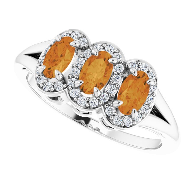 Oval Citrine & Diamond Three Stone Ring in Gold and Platinum