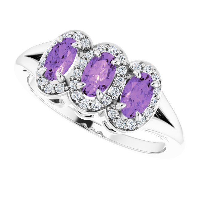 Oval Amethyst & Diamond Three Stone Ring in Gold and Platinum