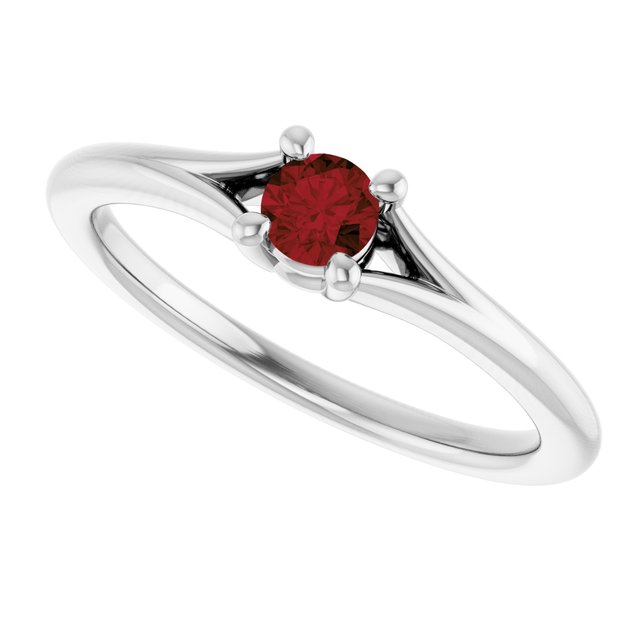 Round Mozambique Garnet Youth Ring in White Gold
