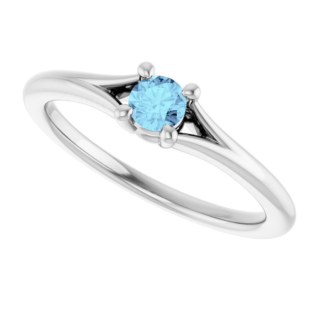 Round Aquamarine Youth Ring in Platinum