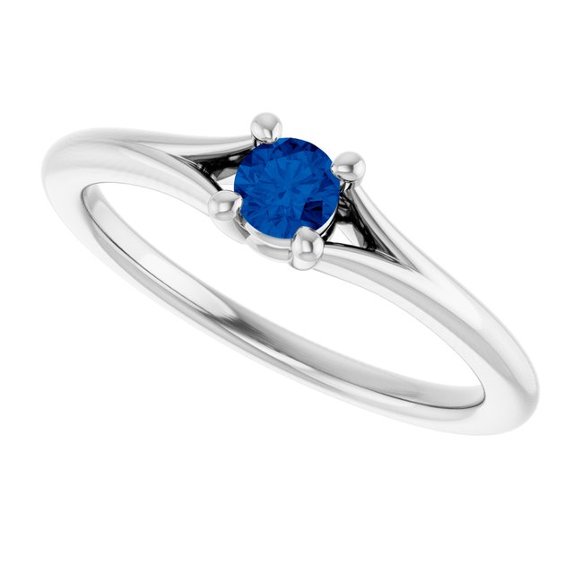 Round Lab-Grown Blue Sapphire Youth Ring in Gold and Platinum