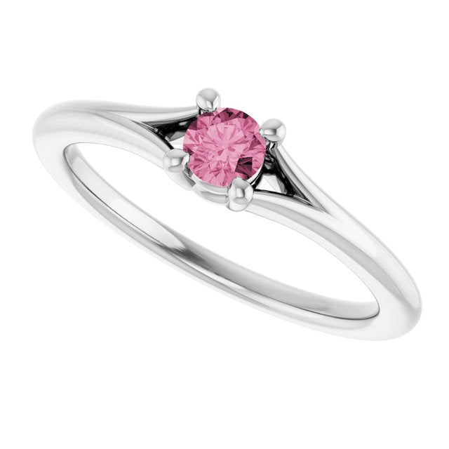 Round Pink Tourmaline Youth Ring in White Gold