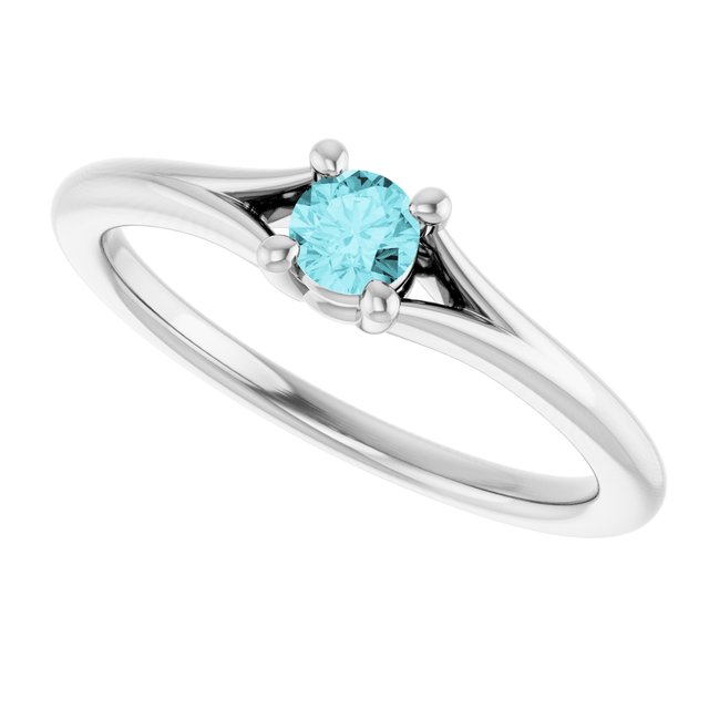 Round Blue Zircon Youth Ring in Platinum