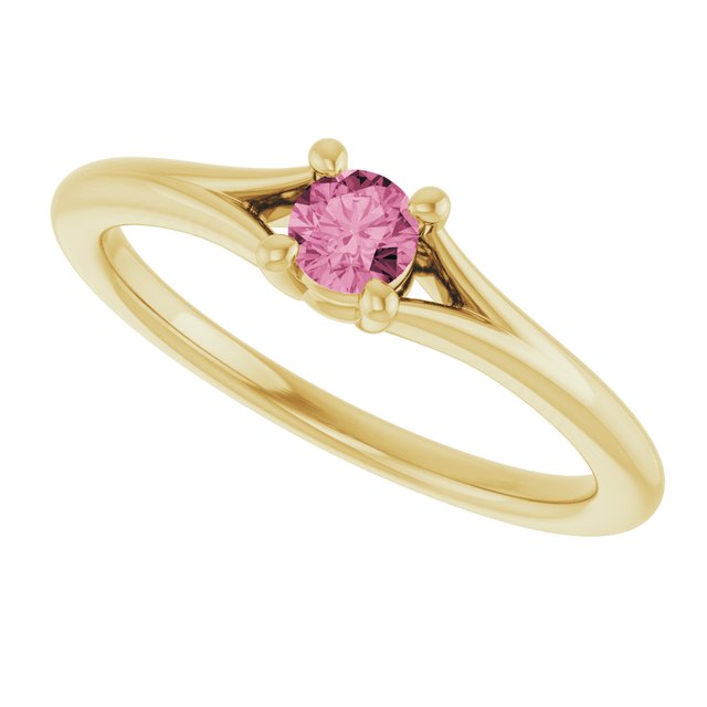 Round Pink Tourmaline Youth Ring in Yellow Gold