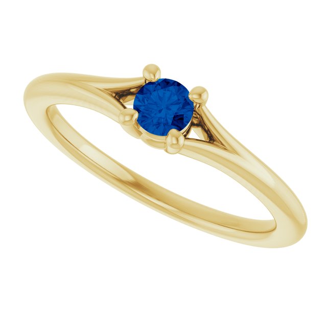 Round Blue Sapphire Youth Ring in Yellow Gold
