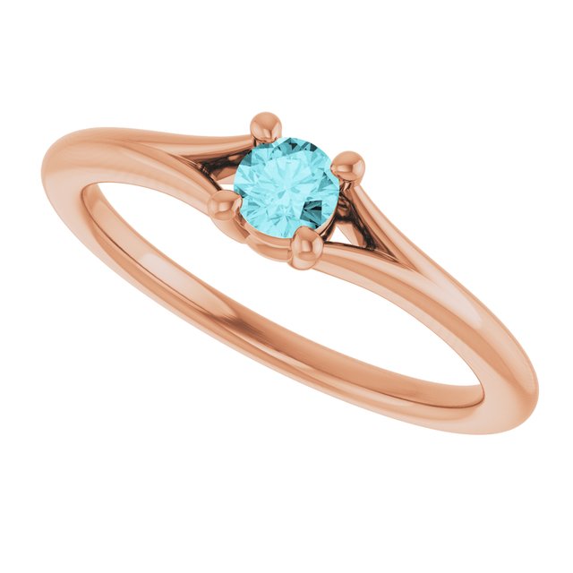 Round Blue Zircon Youth Ring in Rose Gold