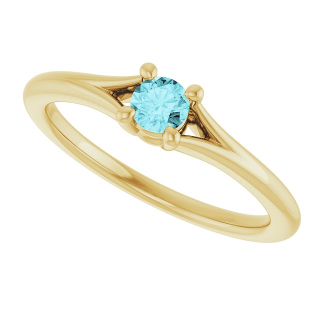 Round Blue Zircon Youth Ring in Yellow Gold