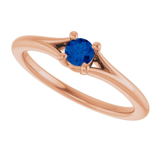 Round Blue Sapphire Youth Ring in Rose Gold