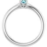 Round Blue Zircon Youth Ring in Platinum
