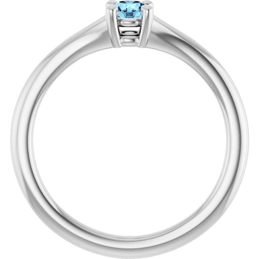 Round Aquamarine Youth Ring in Platinum