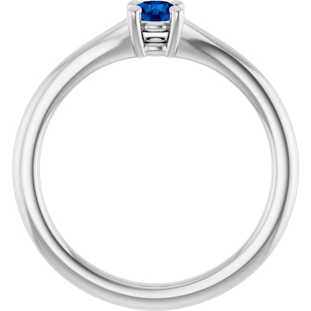 Round Blue Sapphire Youth Ring in Platinum