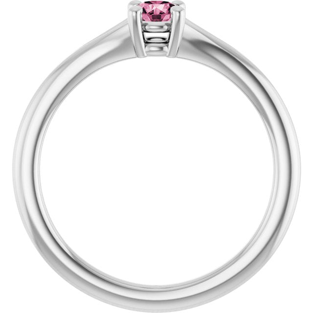 Round Pink Tourmaline Youth Ring in Platinum
