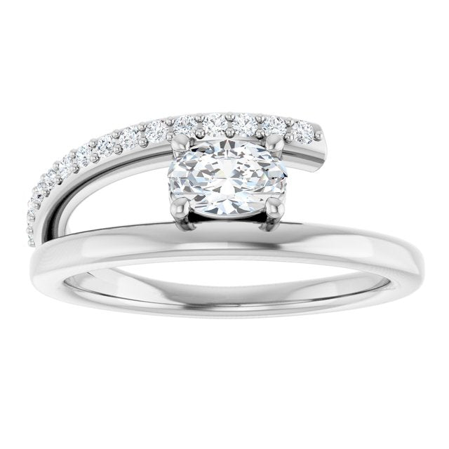 Oval White Sapphire & Diamond Accented Ring in Gold and Platinum