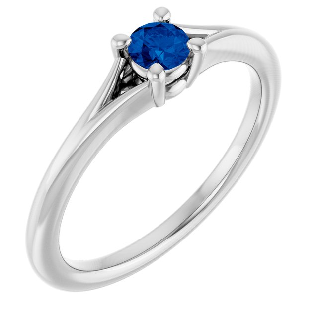 Round Blue Sapphire Youth Ring in Platinum