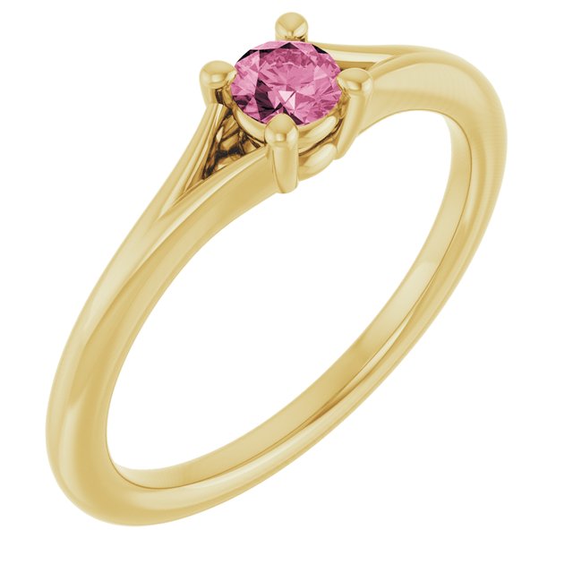 Round Pink Tourmaline Youth Ring in Yellow Gold