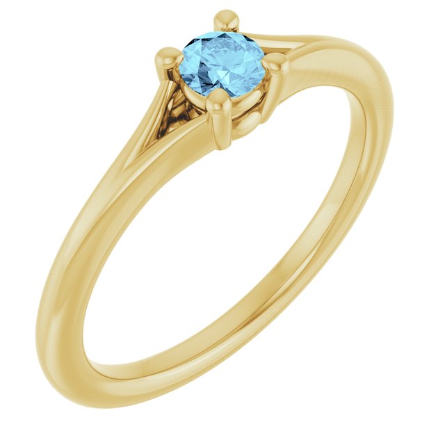 Round Aquamarine Youth Ring in Yellow Gold
