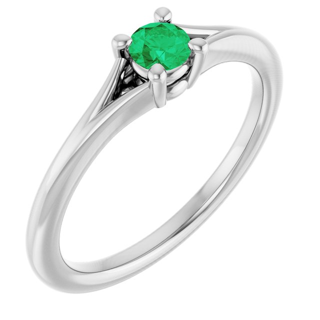 Round Emerald Youth Ring in Platinum