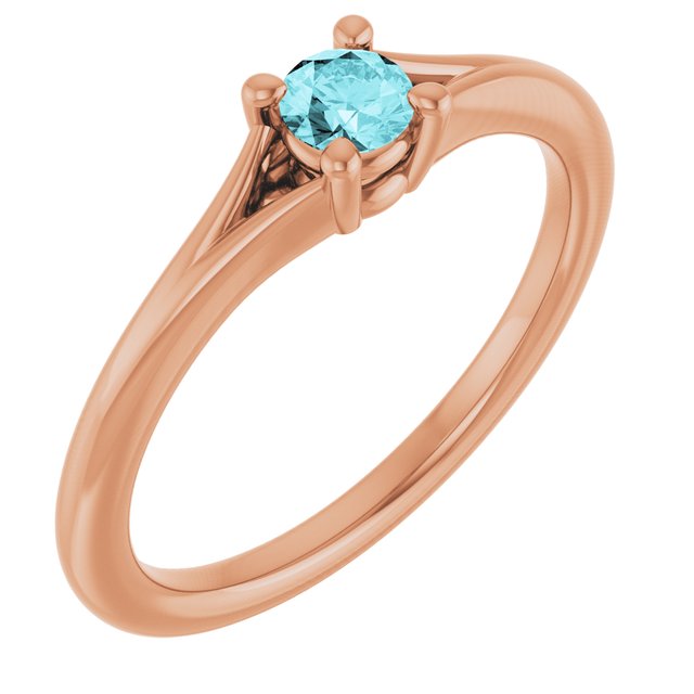 Round Blue Zircon Youth Ring in Rose Gold