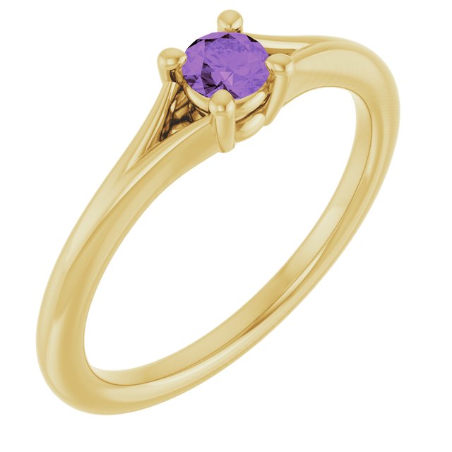 Round Amethyst Youth Ring in Yellow Gold
