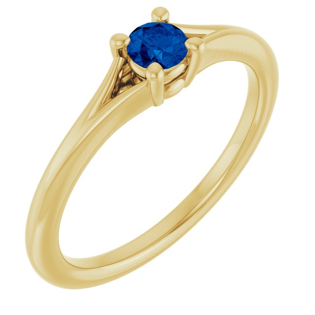 Round Blue Sapphire Youth Ring in Yellow Gold