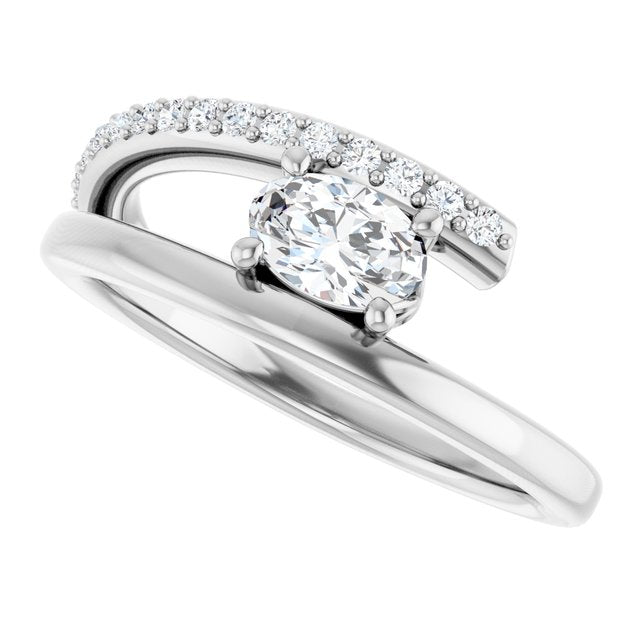 Oval White Sapphire & Diamond Accented Ring in Gold and Platinum