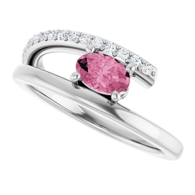 Oval Pink Tourmaline & Diamond Accented Ring in Gold and Platinum