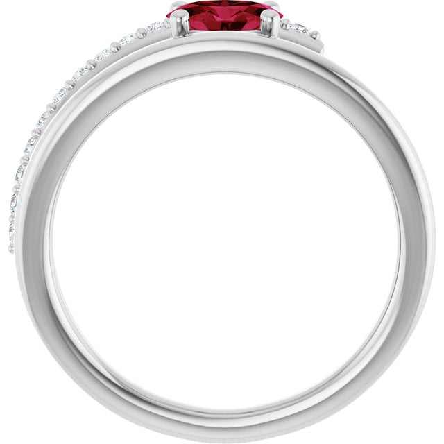 Oval Ruby Accented Ring with Diamond Accents in Gold and Platinum