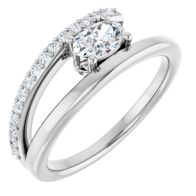 Oval White Sapphire & Diamond Accented Ring in Gold and Platinum