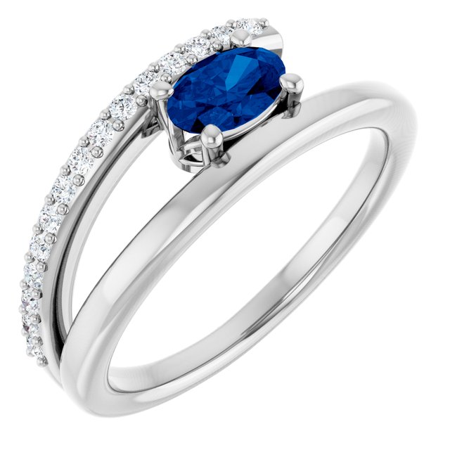 Oval Blue Sapphire & Diamond Accented Ring in Gold and Platinum
