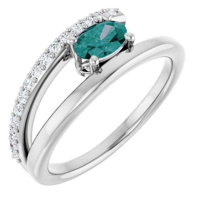 Oval Lab-Grown Alexandrite & Diamond Ring in Gold and Platinum