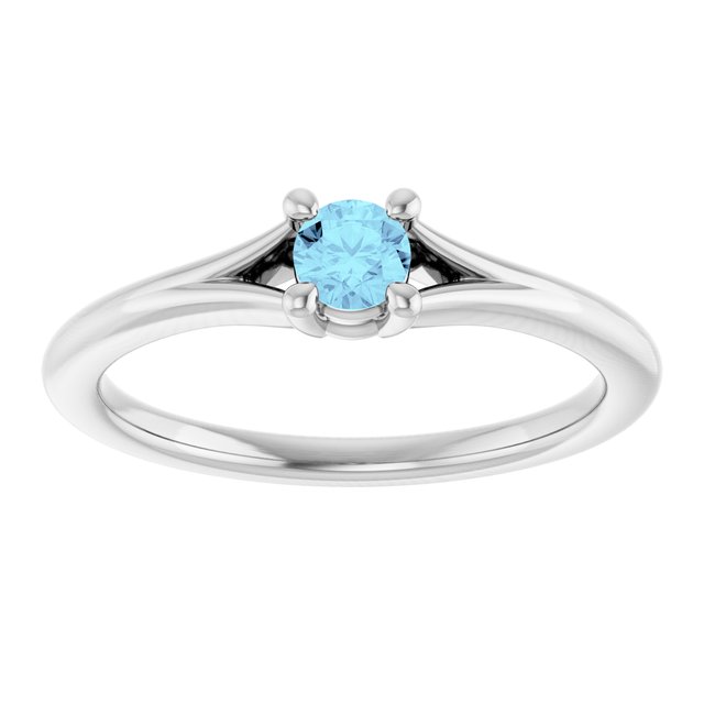 Round Aquamarine Youth Ring in Platinum