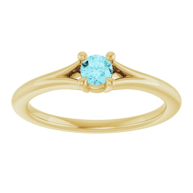 Round Blue Zircon Youth Ring in Yellow Gold
