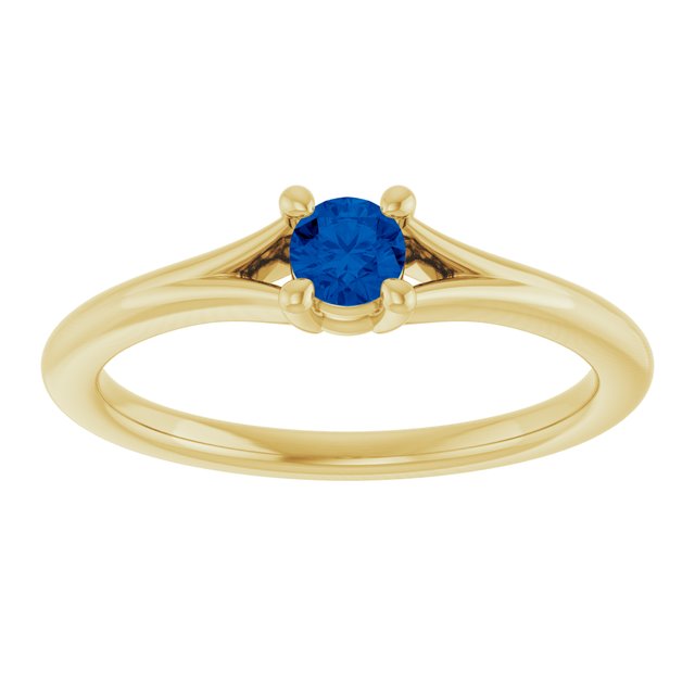 Round Blue Sapphire Youth Ring in Yellow Gold