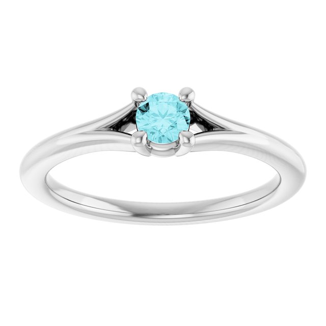 Round Blue Zircon Youth Ring in Platinum