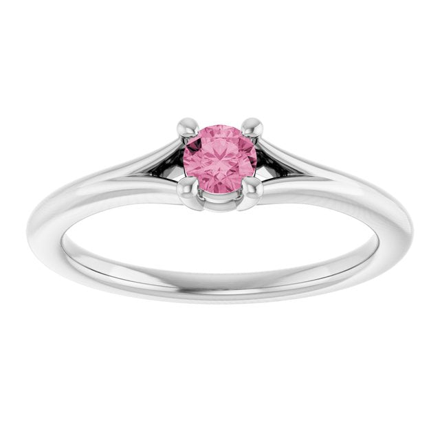 Round Pink Tourmaline Youth Ring in White Gold