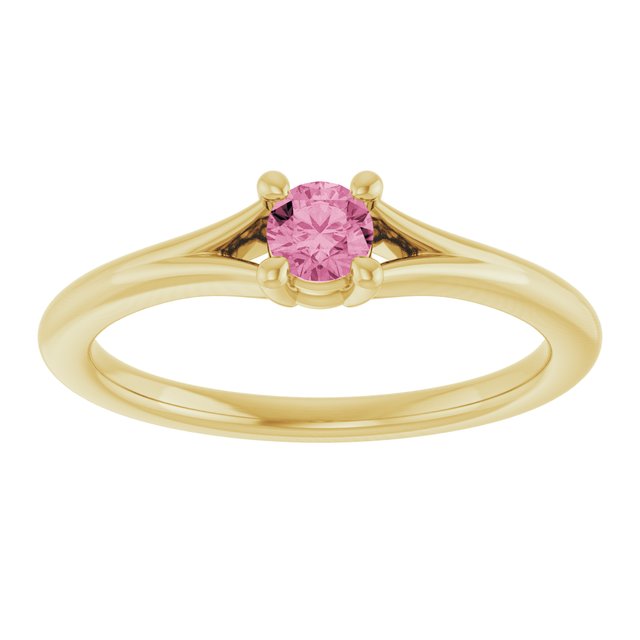 Round Pink Tourmaline Youth Ring in Yellow Gold